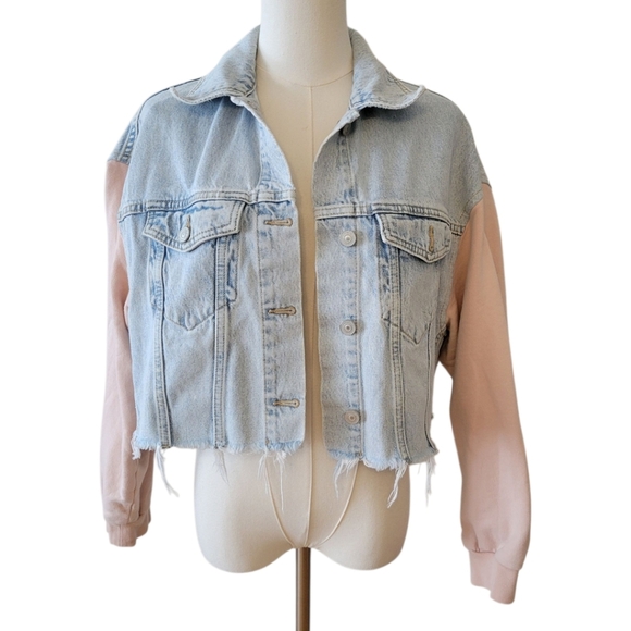 All Saints Anders Denim & Fleece Cropped Jacket Size XS-S - Picture 2 of 5